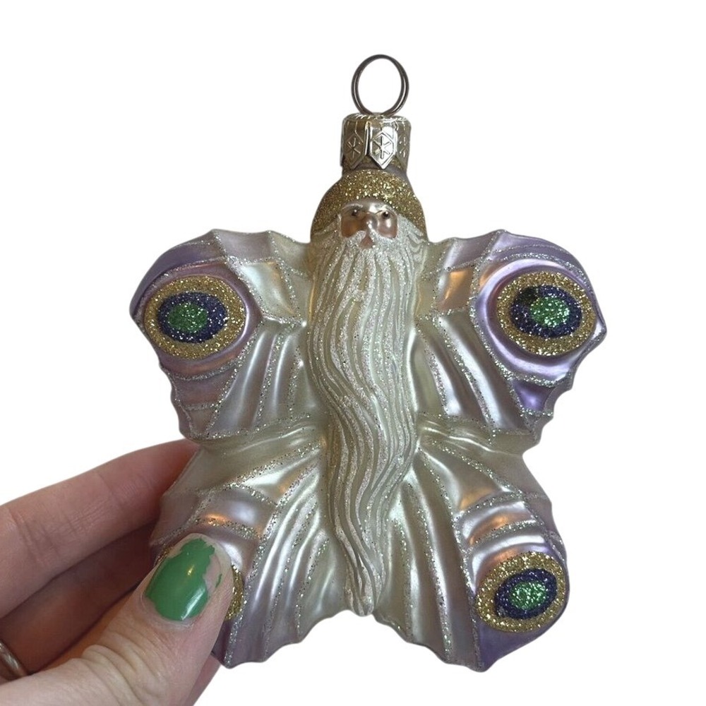 2000 Patricia Breen Flutterby Santa Handmade Neeman Marcus Glass Ornament purple
